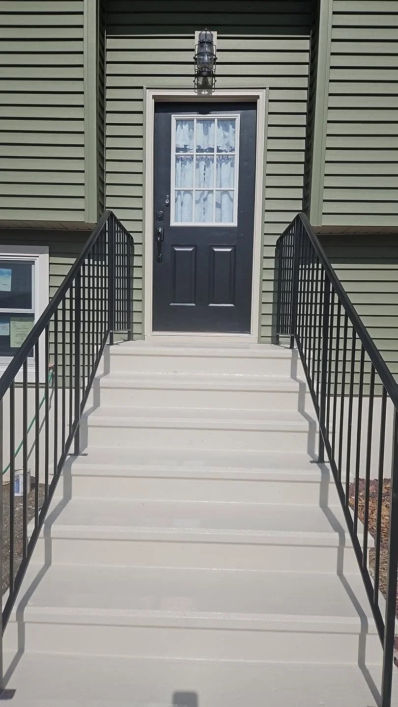 Whitney's Old House After: Freshly Painted Concrete Stairs, Exterior Door, & Trim