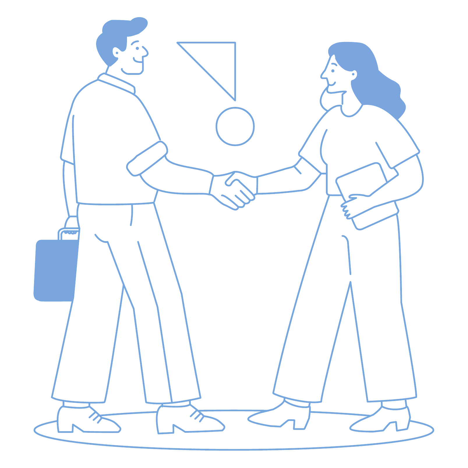 Line illustration of two professionals shaking hands