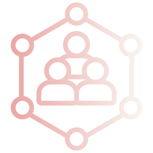 Icon depicting a group of three people standing on a platform, representing a team or group.