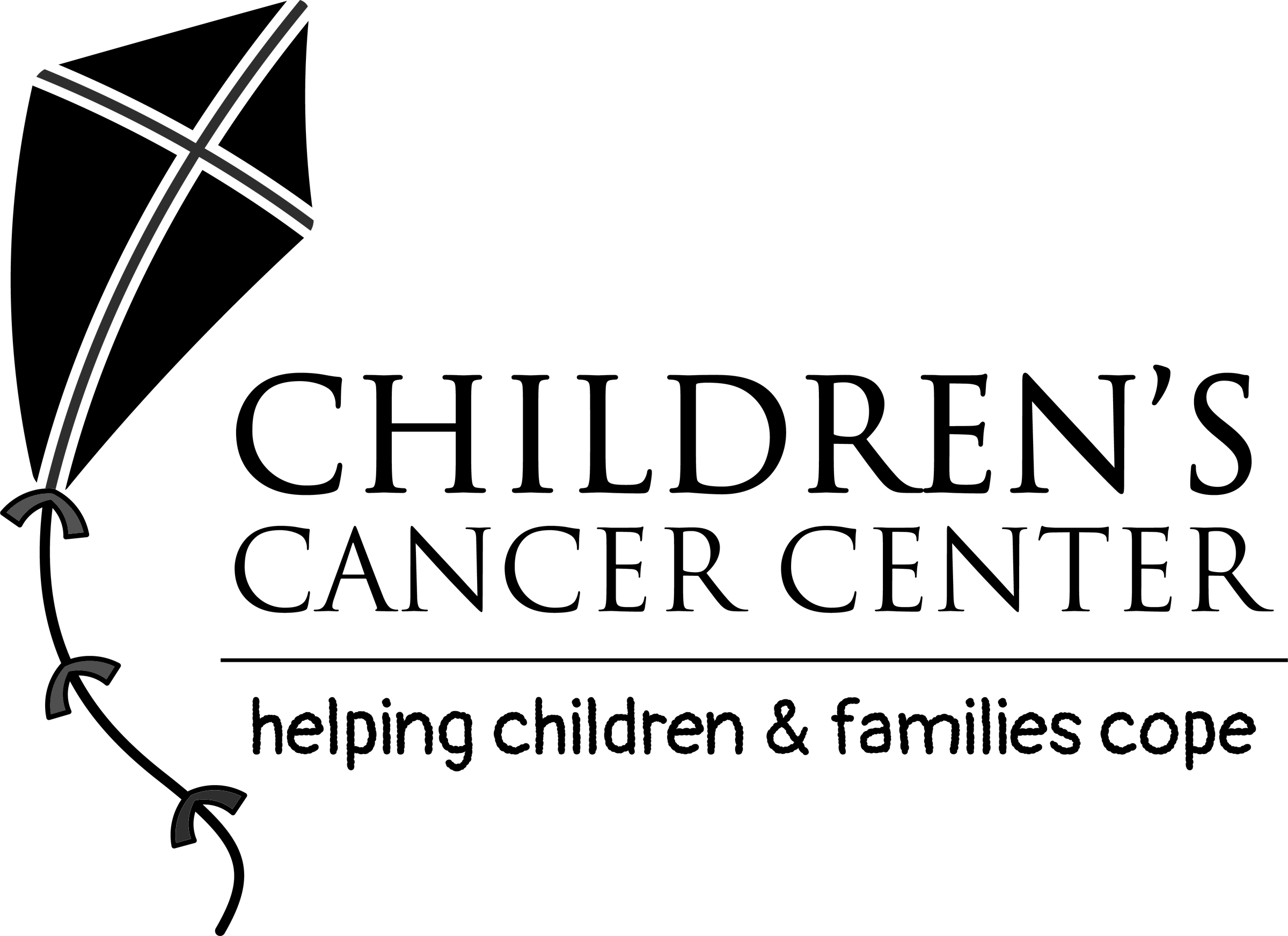 Logo of Children's Cancer Center with a flying kite and the tagline "helping children & families cope"