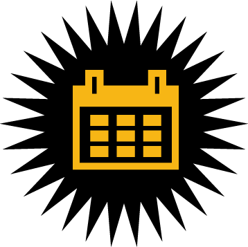 Black starburst with yellow calendar icon