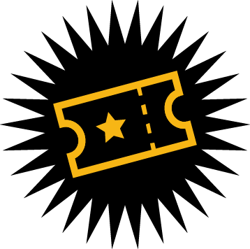 Yellow ticket icon with a star in the center, surrounded by a black spiky shape