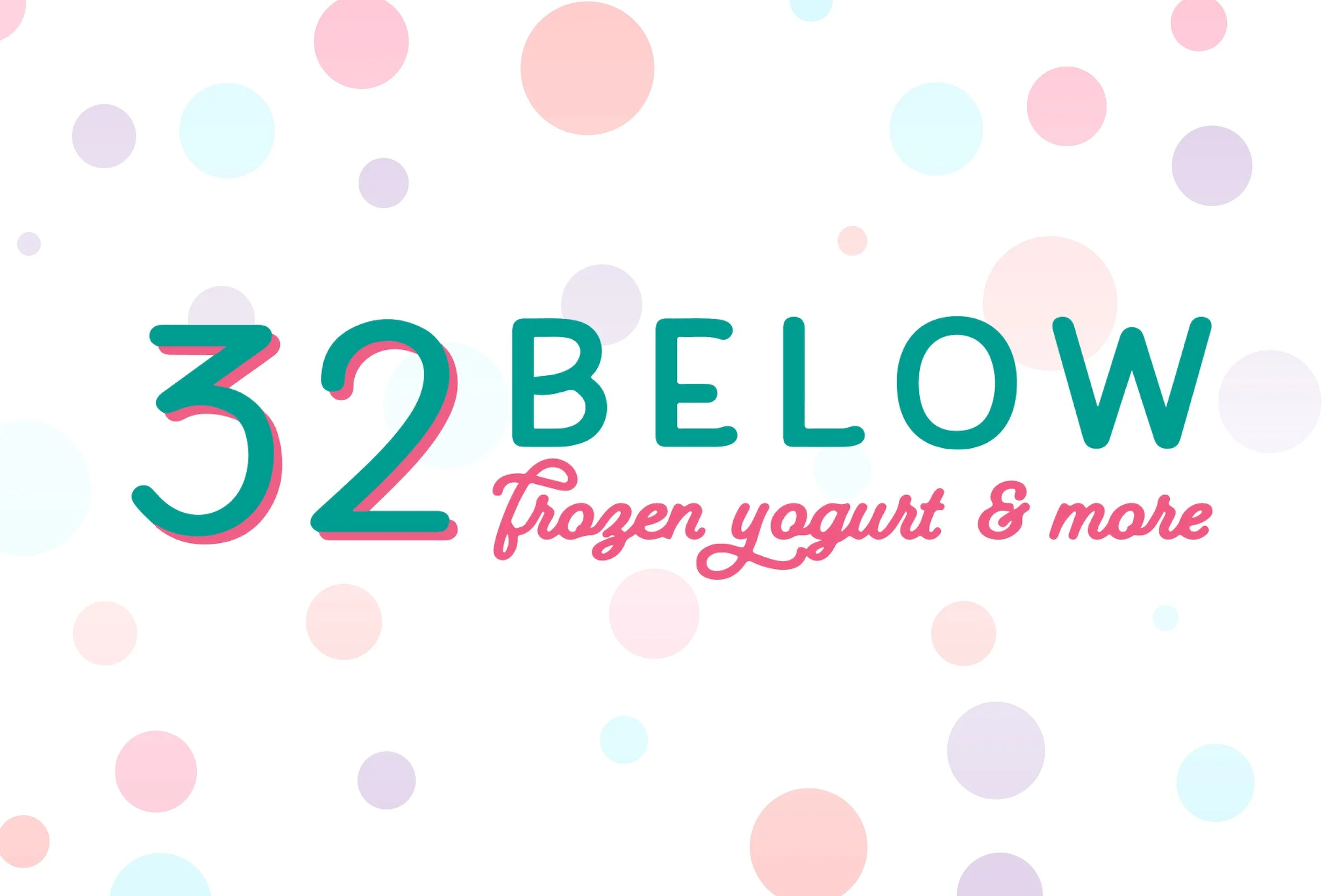 Colorful background with polka dots and the 32 Below logo