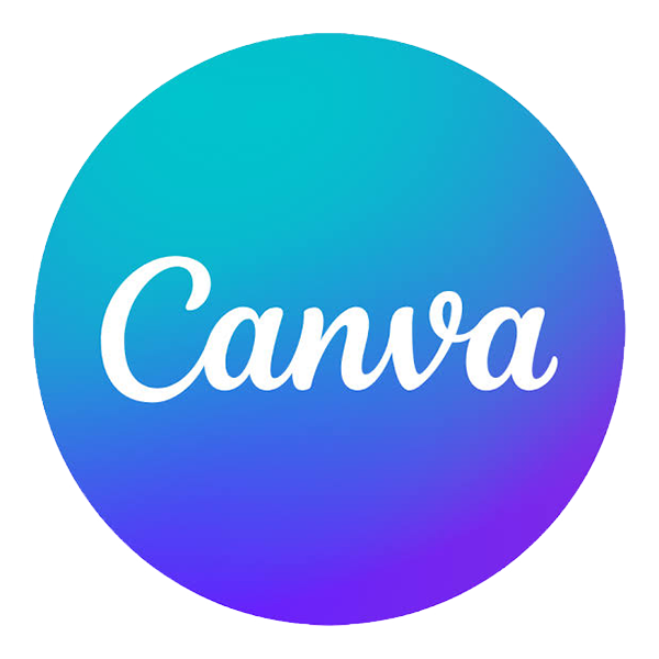 Canva logo with white text on a blue gradient circular background