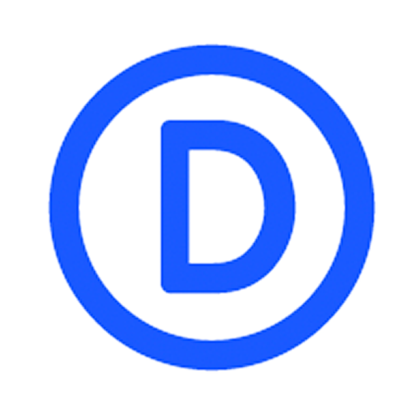 Blue circle with a white background and a large blue letter D inside.