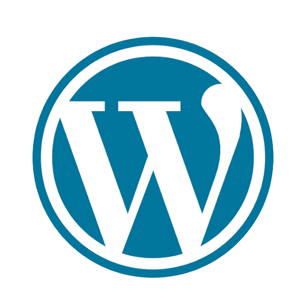 WordPress logo in blue and white.