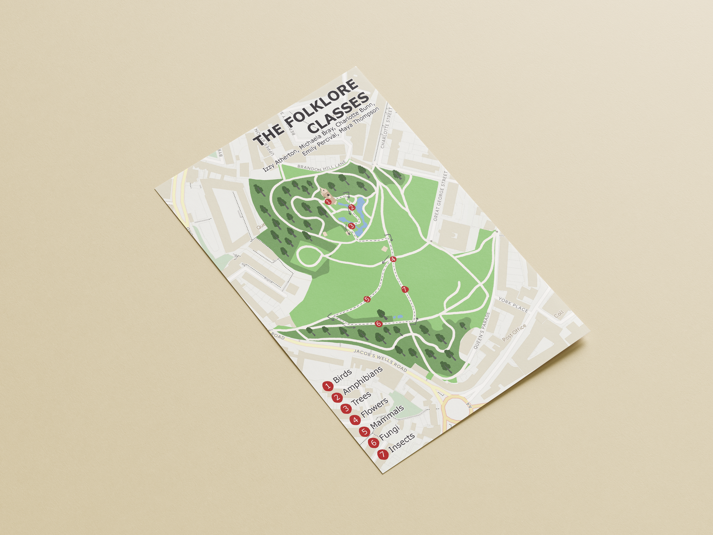 Mock up of illustrated audio trail map based at Brandon Hill