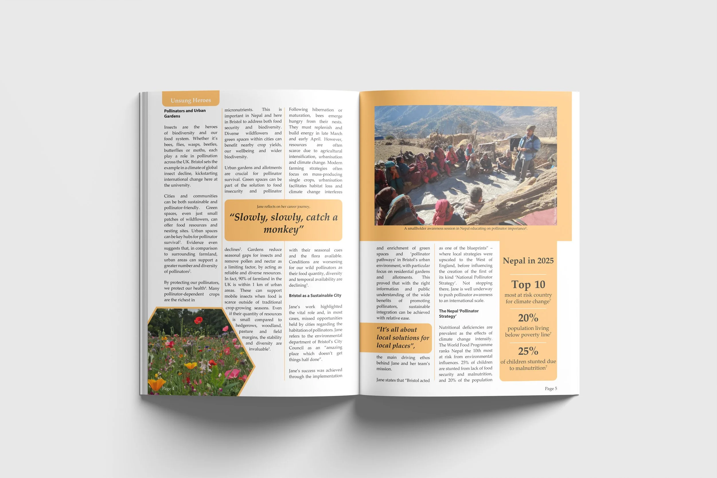 Mockup of internal magazine article spread