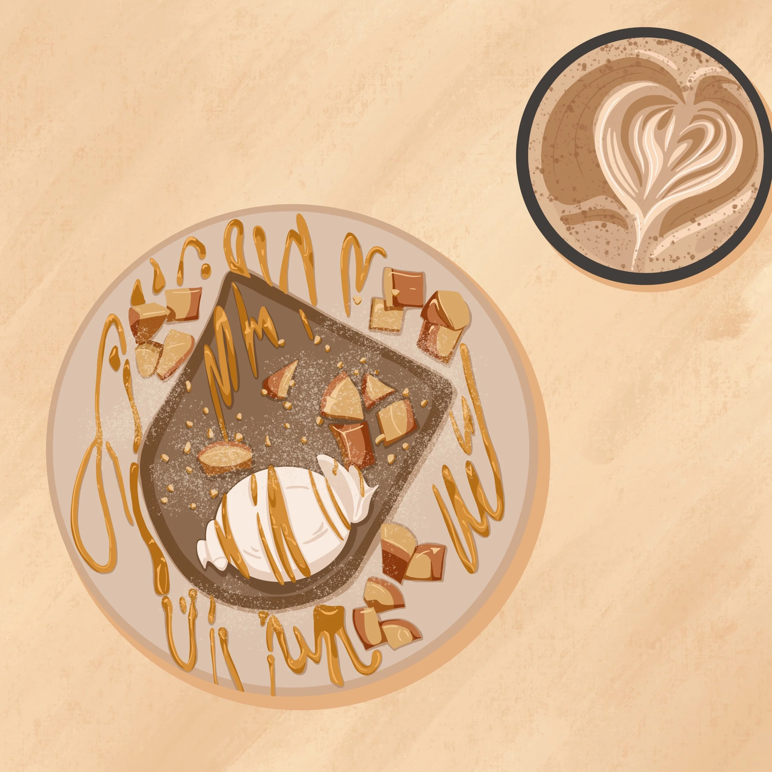 Sticky apple french toast and coffee