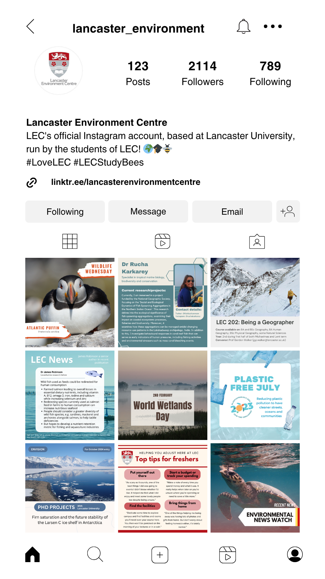 Screenshot of Lancaster Environment instagram page