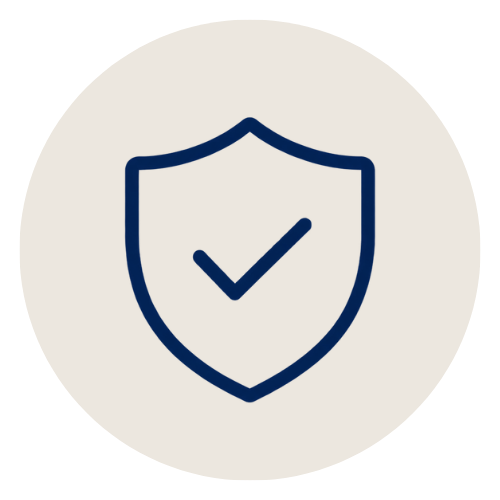 Shield icon with check mark inside representing the higher level oversight provided in Courtney's services