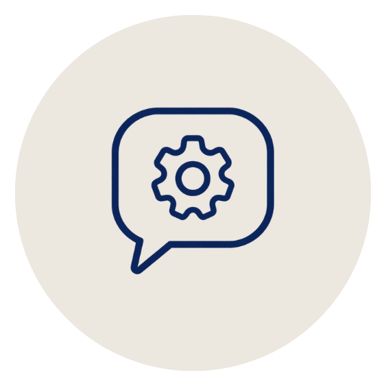 Speech bubble with gear icon inside to represent accounting consulting services