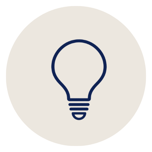 Icon of a lightbulb inside a light gray circle to show the strategic, thoughtful financial insight provided