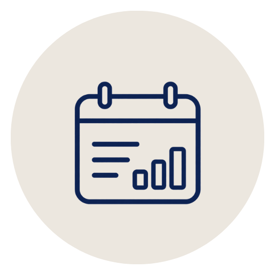 Simple calendar icon with bar graph and lines indicating monthly bookkeeping services