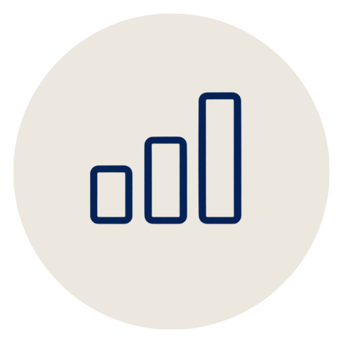 Icon of increasing bar chart with three vertical bars of different heights representing meaningful reports Your Elite Bookkeeper provides
