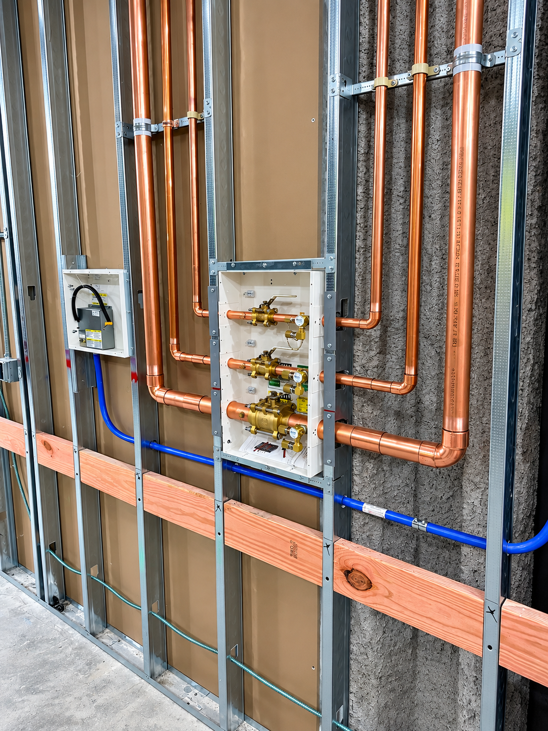 Medical gas piping installation inside commercial wall framing
