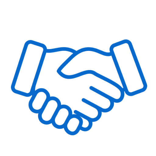 A blue outline drawing of two hands shaking.