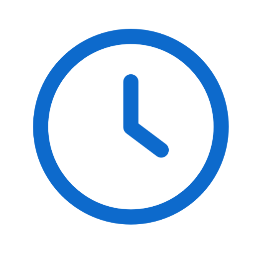 A blue clock icon showing the time at 3:00.