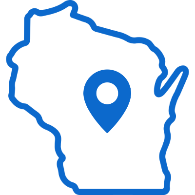 Outline of the state of Wisconsin with a location marker inside.