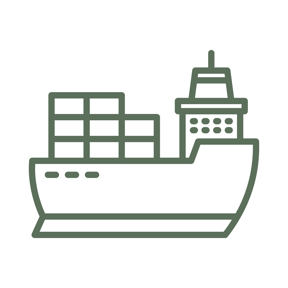 Outline of a cargo ship carrying containers.