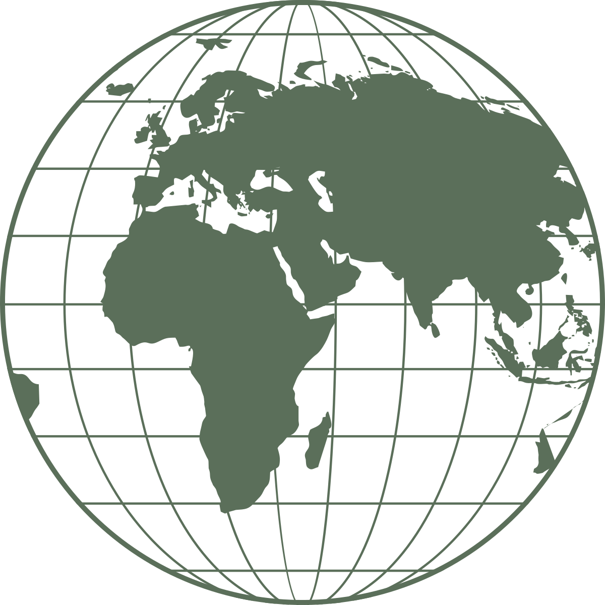 A digital illustration of the Earth showing continents and latitude and longitude lines, with a focus on Europe, Africa, and Asia.