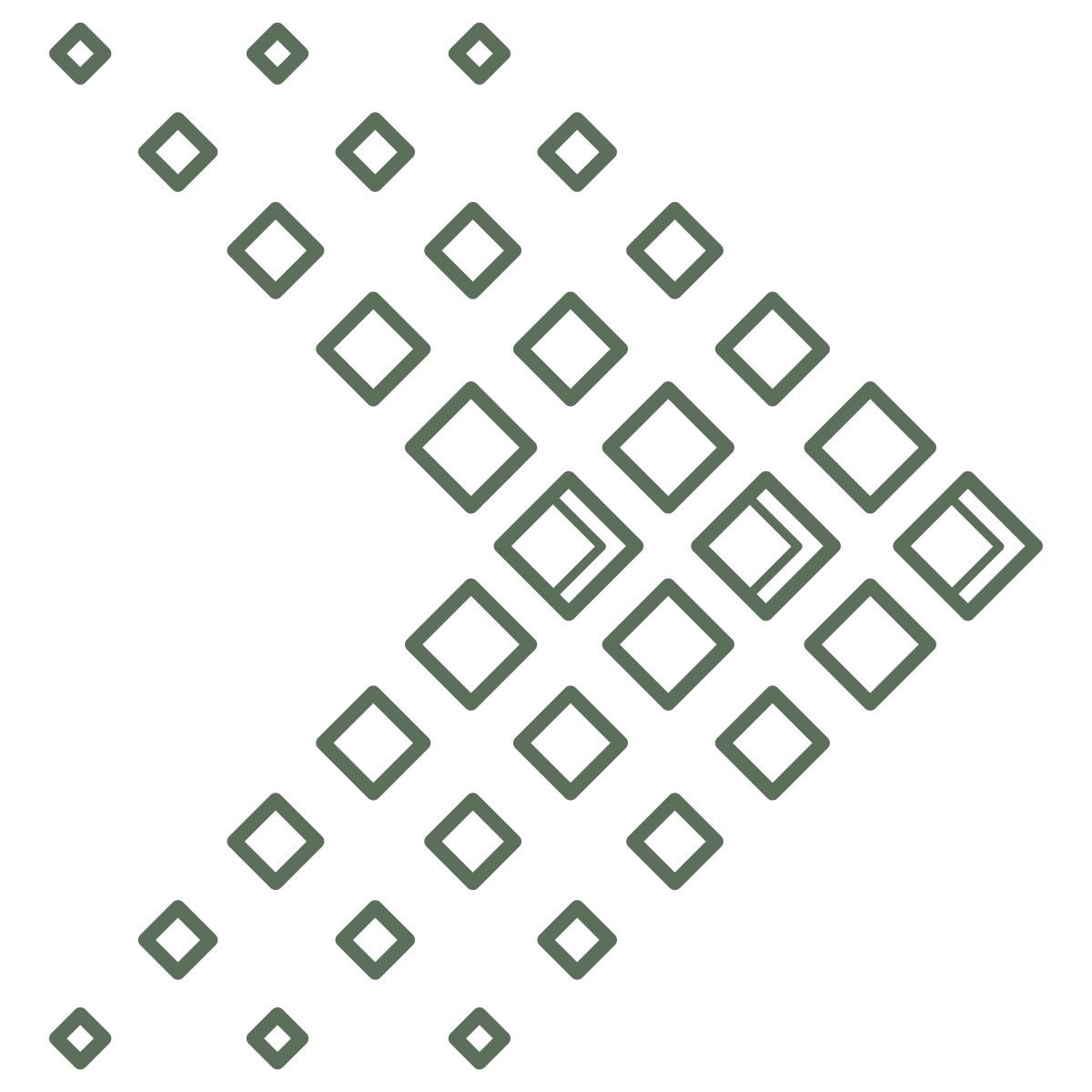 Abstract geometric pattern of overlapping squares and diamonds in shades of gray on a black background.