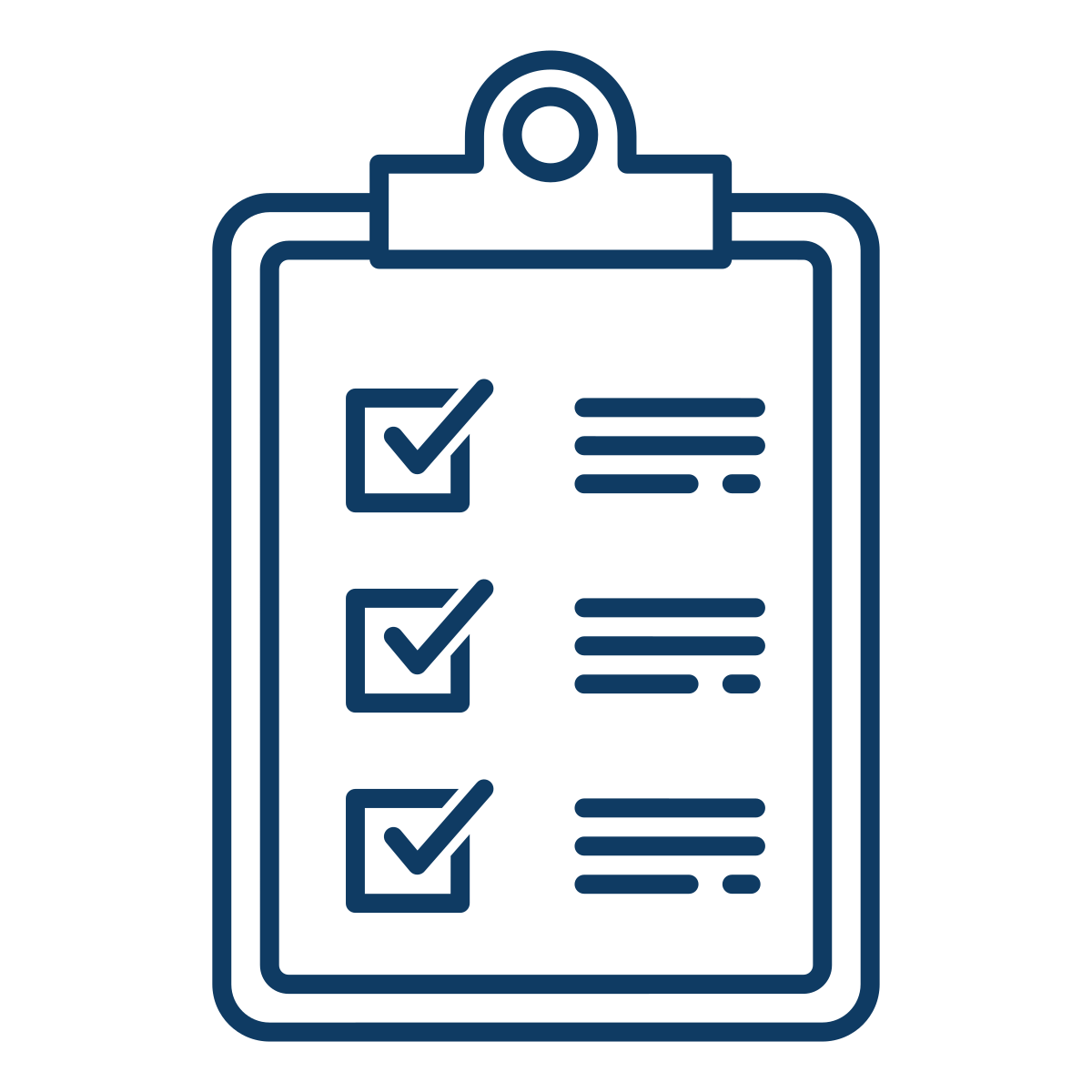 Outline icon of a clipboard with a checklist and check marks