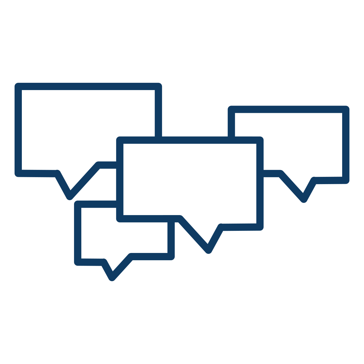 Four overlapping speech bubbles with check marks inside.