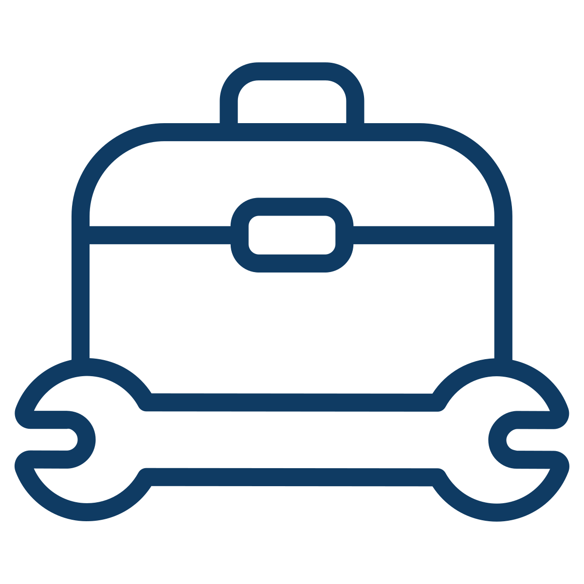Outline of a briefcase with wrenches on either side.
