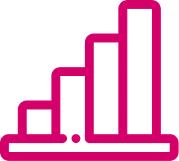 Pink bar chart with three increasing bars and a trend line at the bottom.