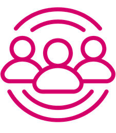 Icon of a group of four people inside concentric circles