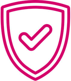 Pink shield with a checkmark in the center.