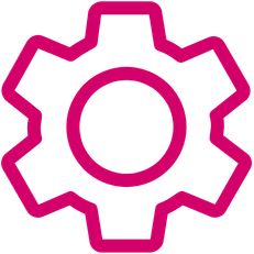 Pink gear icon on black background