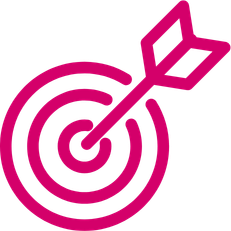 Pink target with an arrow hitting the bullseye.