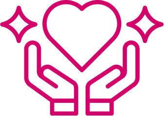 Two hands holding a heart with sparkles on each side
