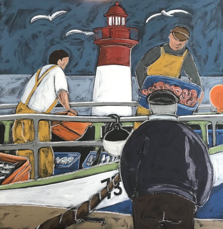 Le travail à trois — peinture de Fabricia Lepoutre