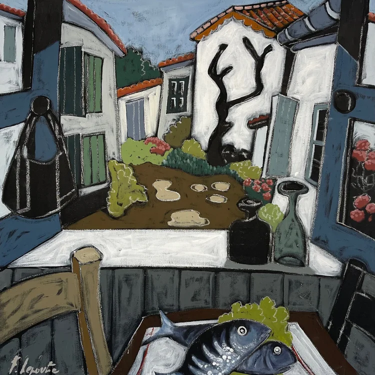 Le village s’éveille — peinture de Fabricia Lepoutre