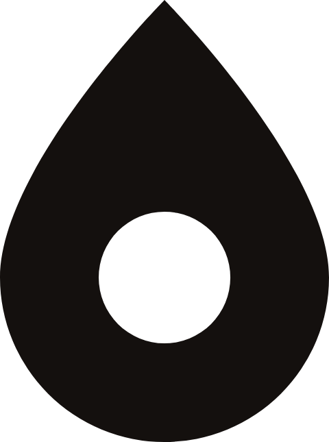Black icon of a droplet with a circular hollow center.