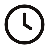 A black clock face with simple hour and minute hands showing 3:00.