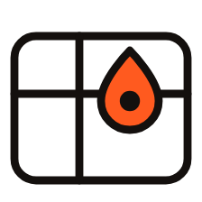 A stylized icon of a drop of blood above a grid, possibly representing blood testing or medical analysis.