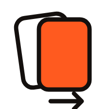 Icon of two overlapping digital cards or screens, one with an orange screen, resembling a digital wallet or card interface.