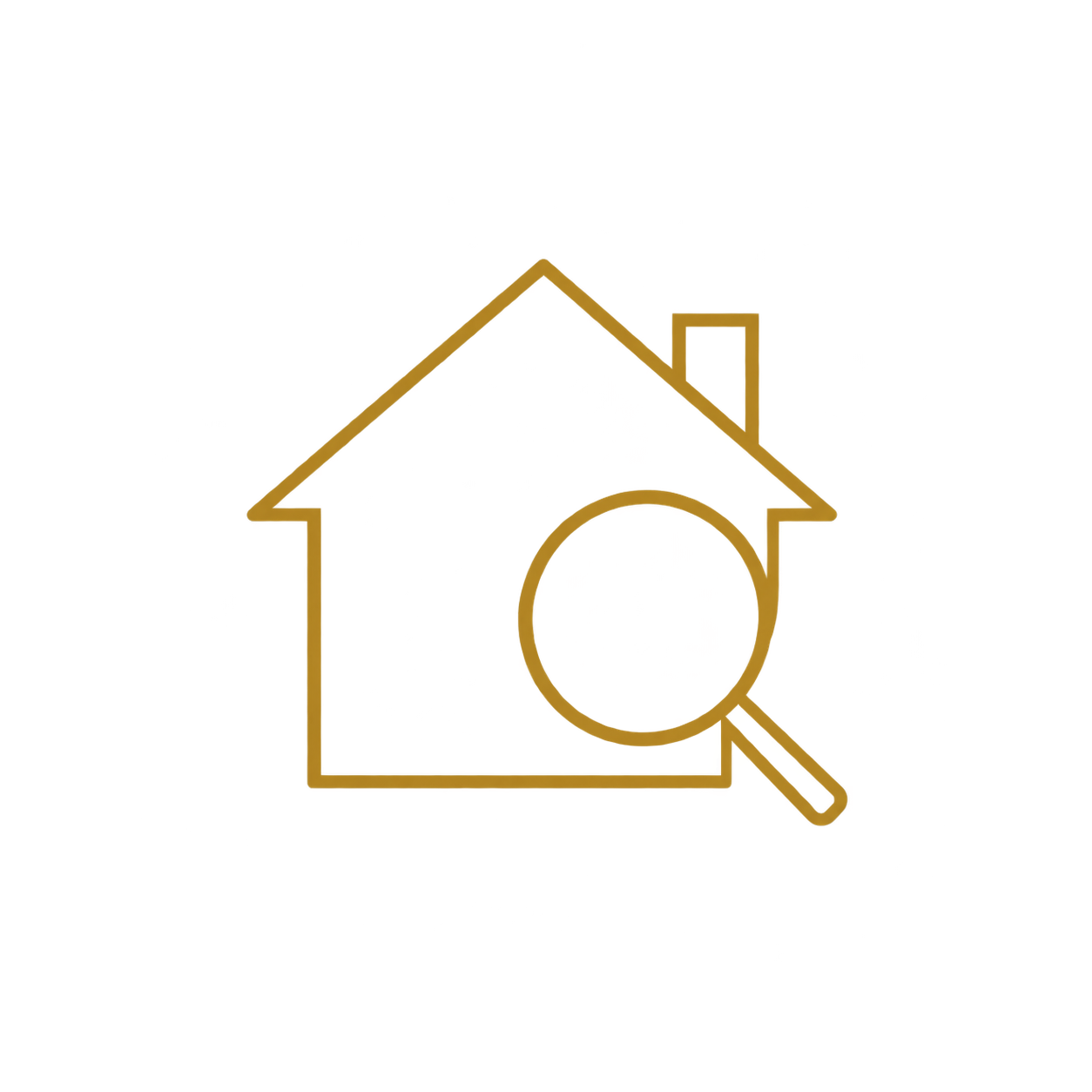 Outline of a house with a magnifying glass focusing on the center.
