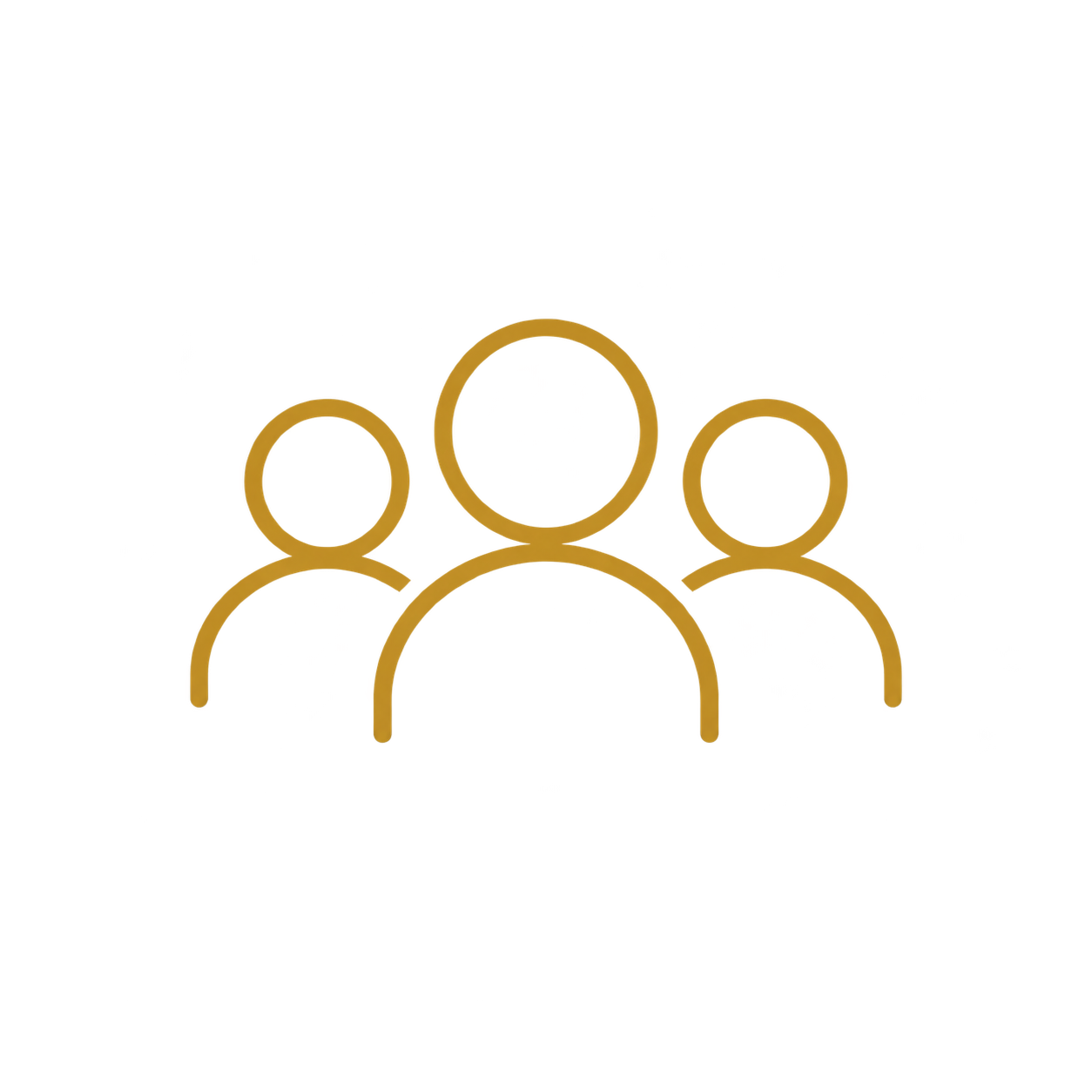 A gold icon of three people, representing a team or group, on a black background.