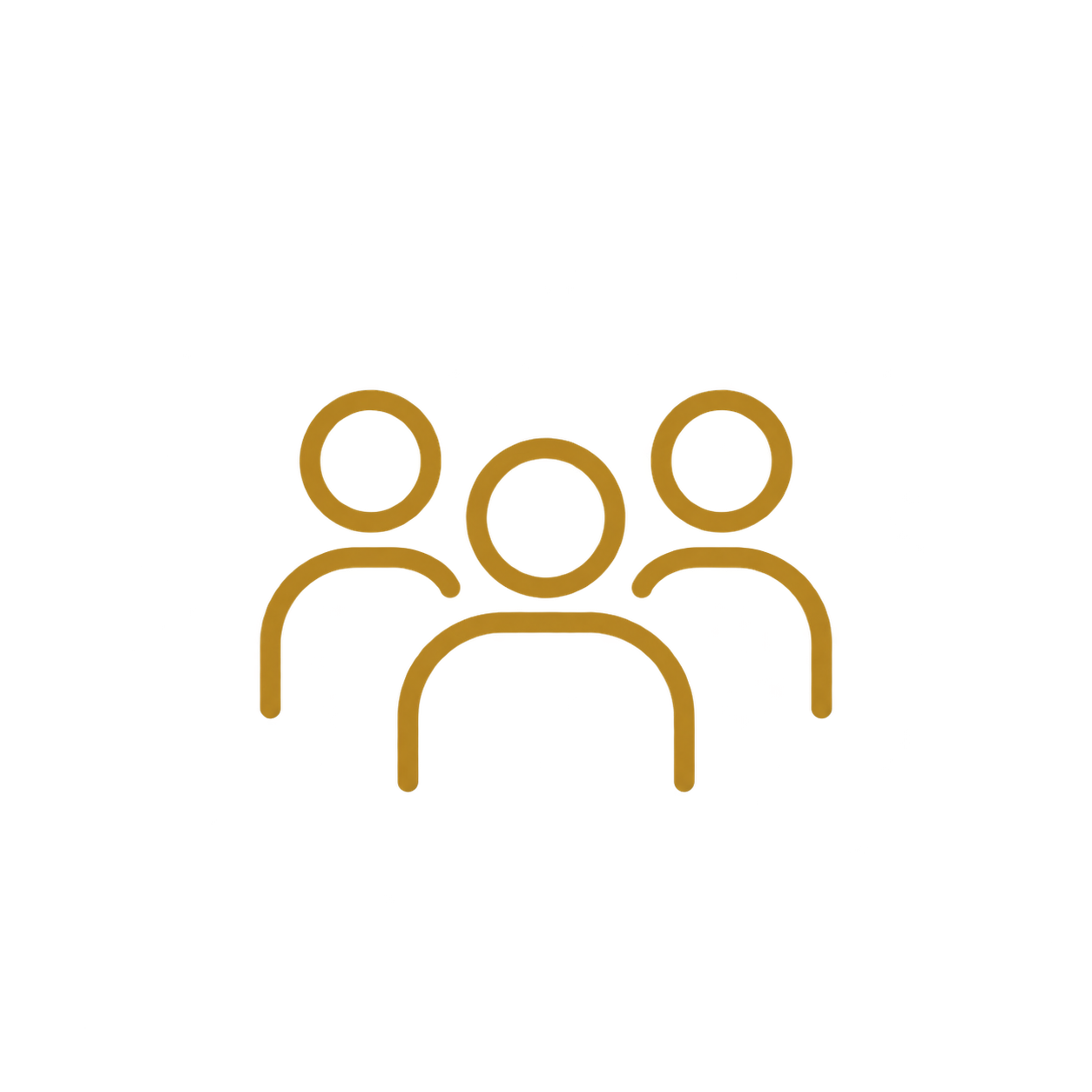 Icon of three people in gold outline, representing a group or community.