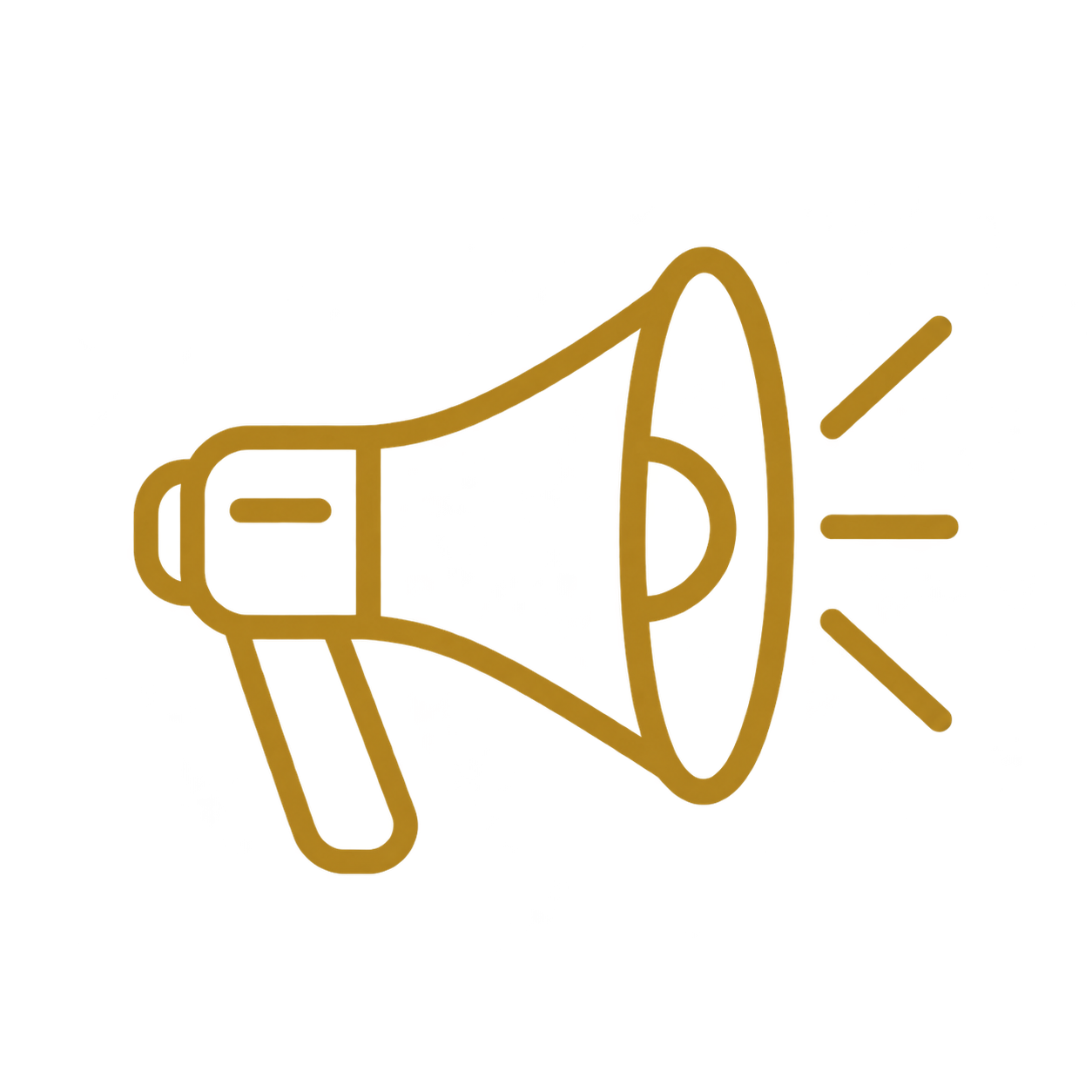 Yellow outline of a megaphone with sound waves emanating from it.