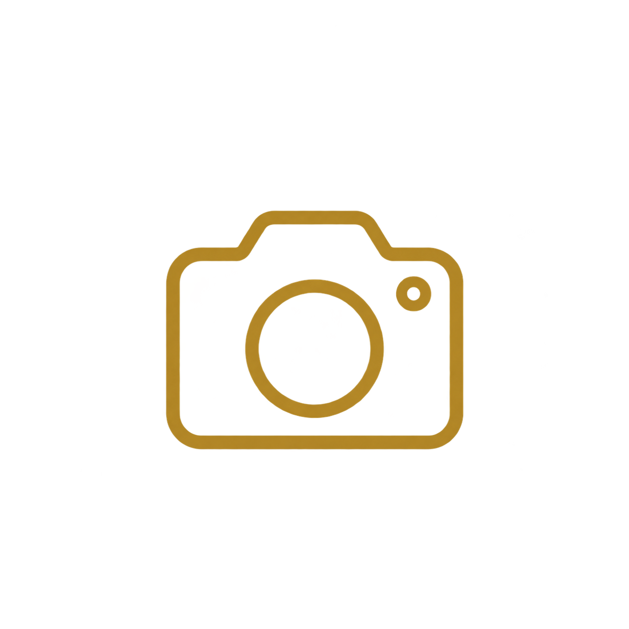 A graphic design of a yellow camera outline with a circular lens in the center, set against a black background.