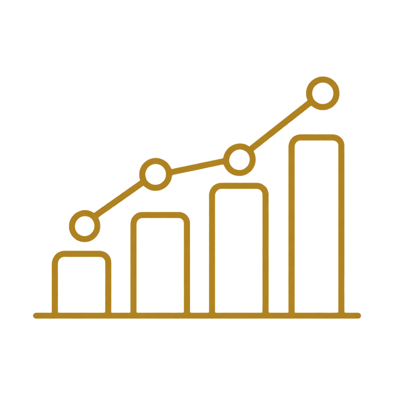 Colorful upward trending bar and line graph with data points, representing growth or progress.