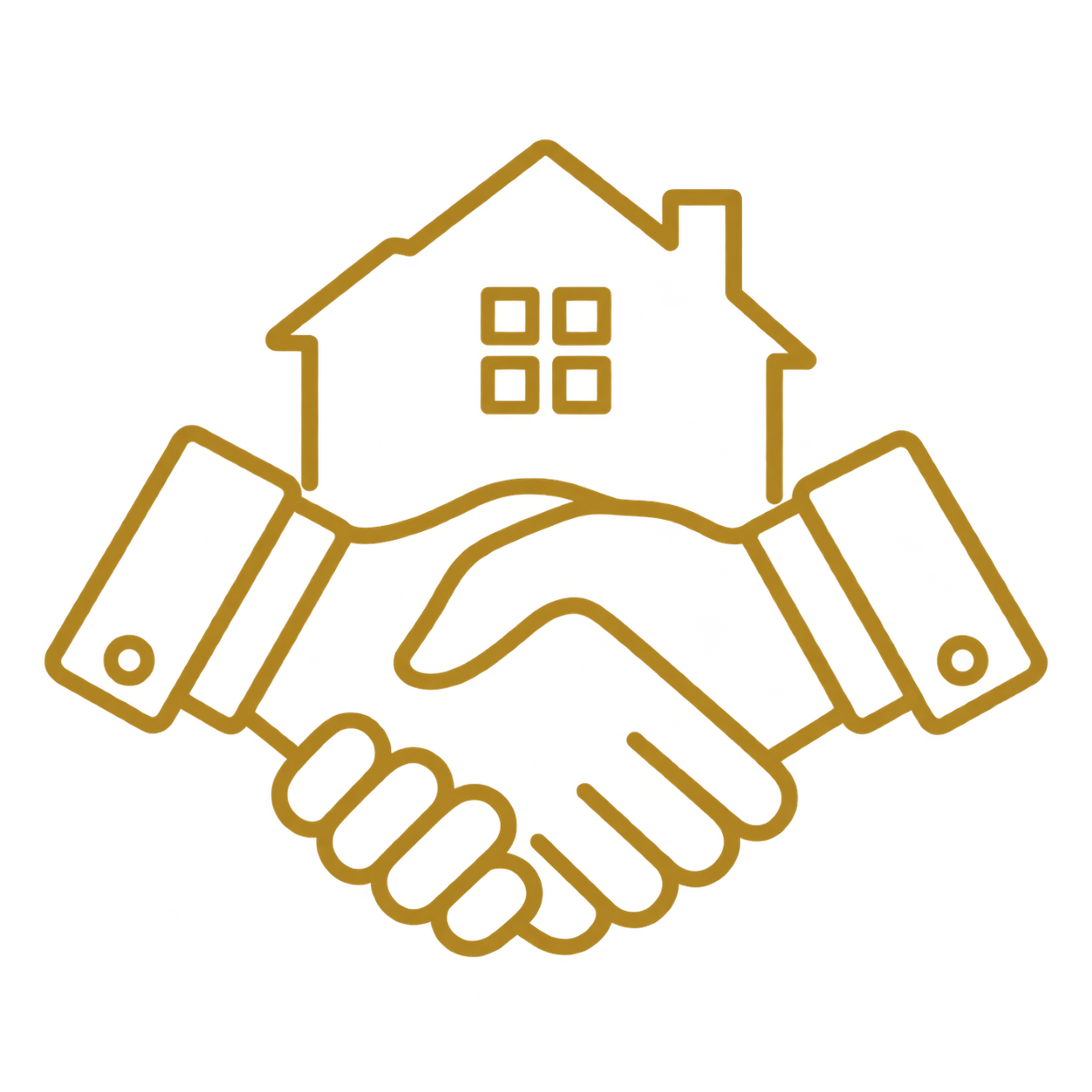 A glowing neon sign of a handshake with a house above it, symbolizing real estate or homeownership.
