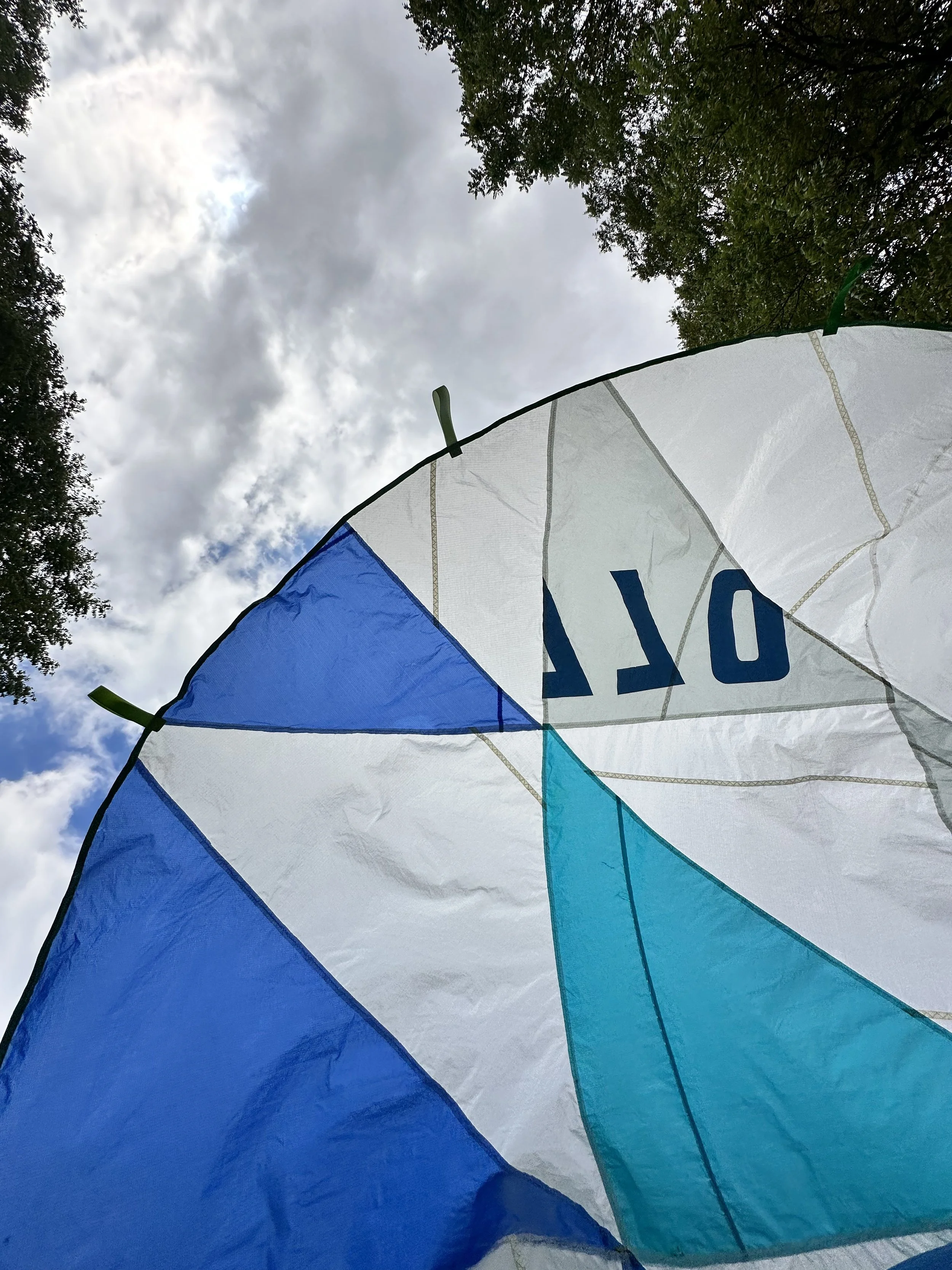 Quilted parachute made out of up cycled sails [photo by Shayla Bond]