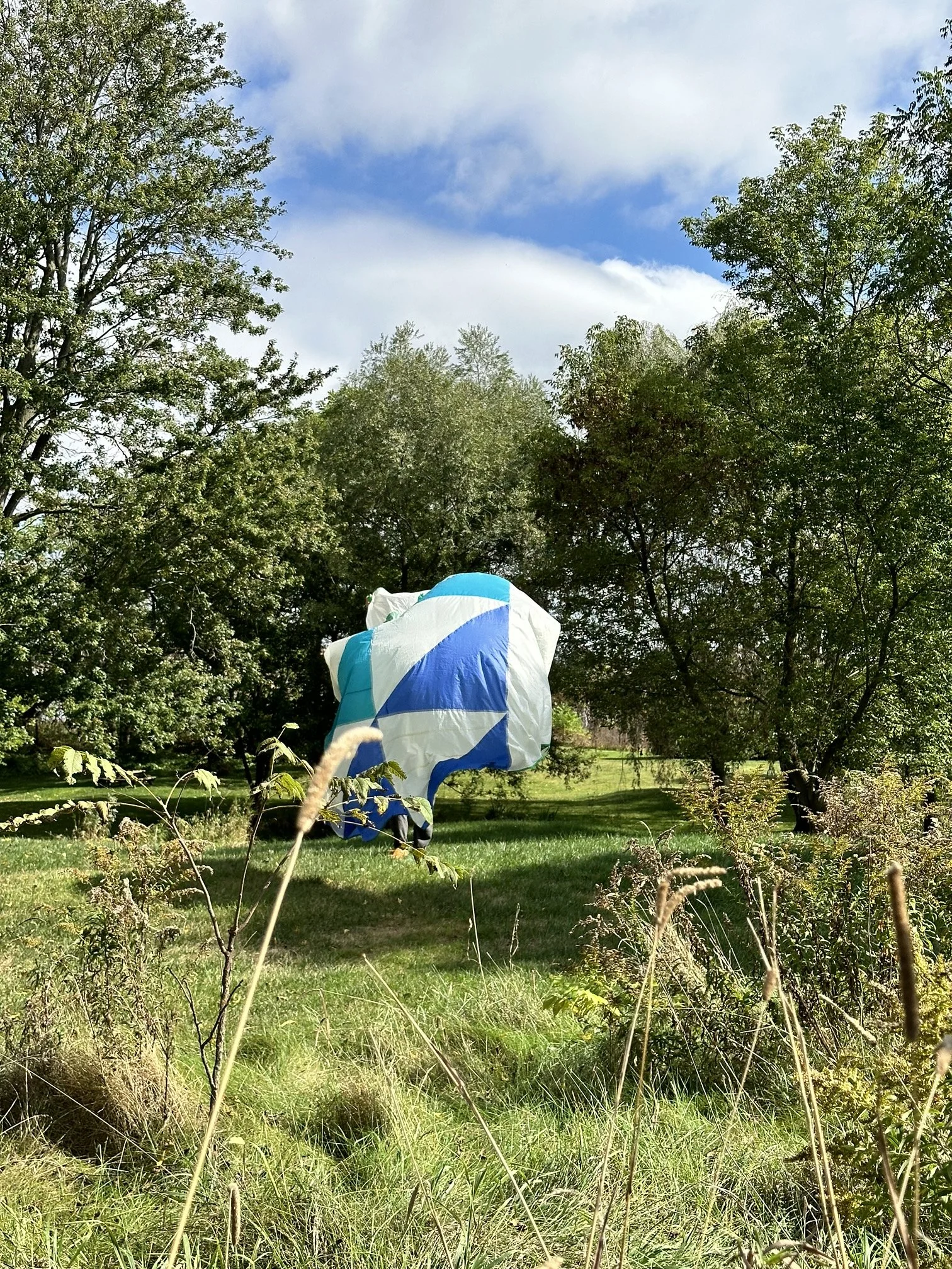 Quilted parachute made of up cycled sails [photo by Shayla Bond]